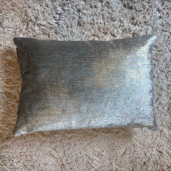 SOHO Studios Silver Metallic Decorative Pillow w Gold Accents & Hidden Zipper